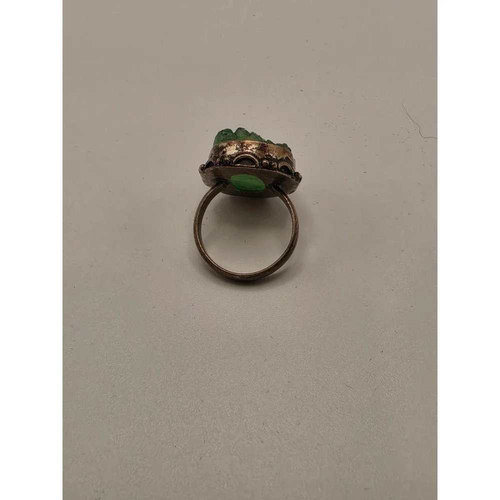 Vintage Style Green Druzy Statement Ring 925‎ Sterling Silver Size 7.5